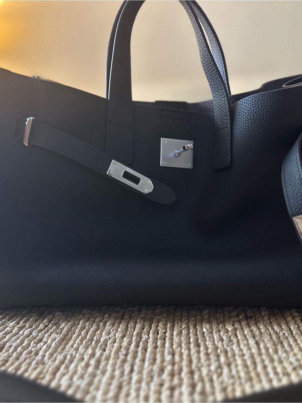 Bogdona Black Pebbled Leather Tote Satchel Crossbody Silver Hardware